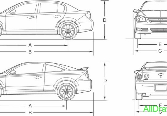 Chevrolet Cobalt (2door & 4door) (2006) (Шевроле Кобальт (2дверный & 4дверный) (2006)) - чертежи (рисунки) автомобиля